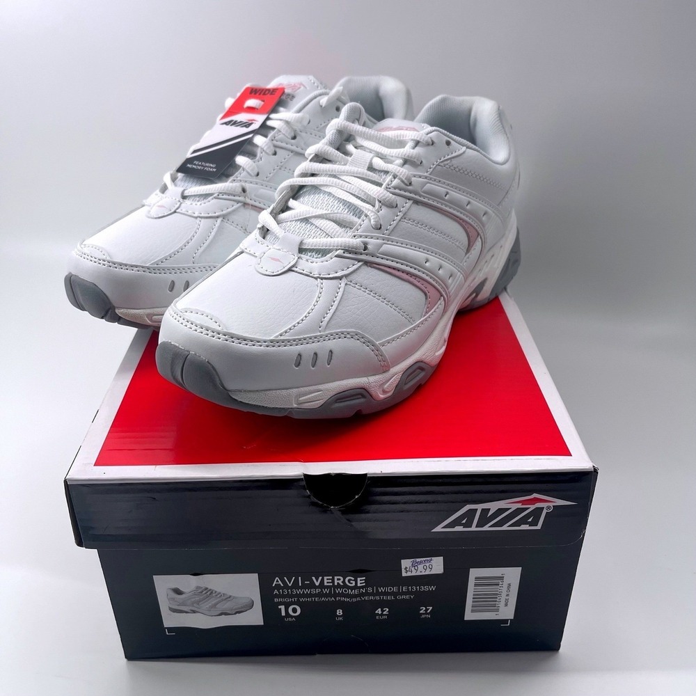 Avia Avi-Verge Womens 10 Wide White Pink Silver Walking Shoes A1313WWSP.W NIB